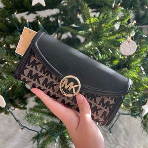 MK pattern canvas and leather wallet